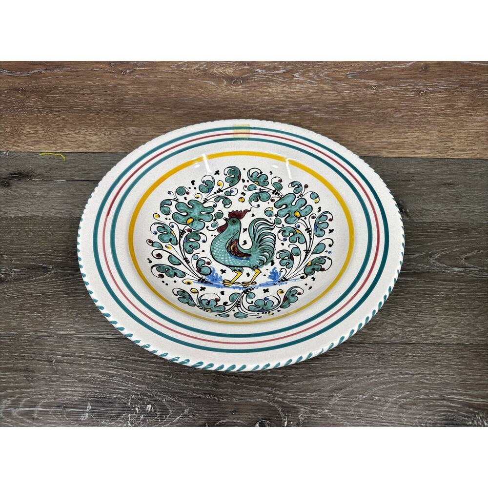 Deruta Pottery Rooster Serving Bowl Green Handpainted 15 x 3" Italy